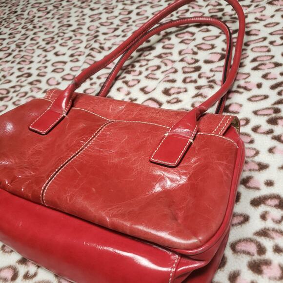 Vintage Giani Bernini Leather Red Patent Leather Shoulder Hand Bag Purse Pockets - Picture 4 of 16